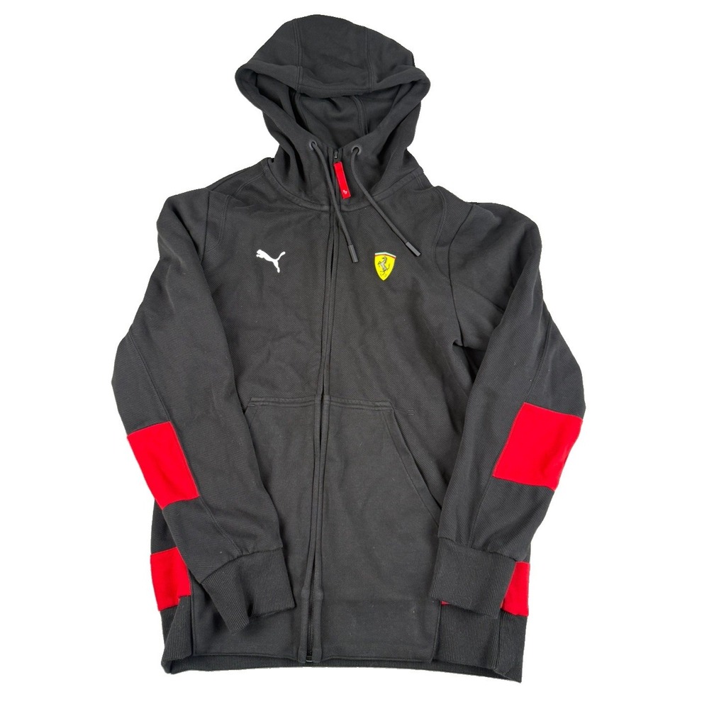 Puma Ferrari Mens S Full Zip Hoodie Black Red Scuderia Racing Sweatshirt